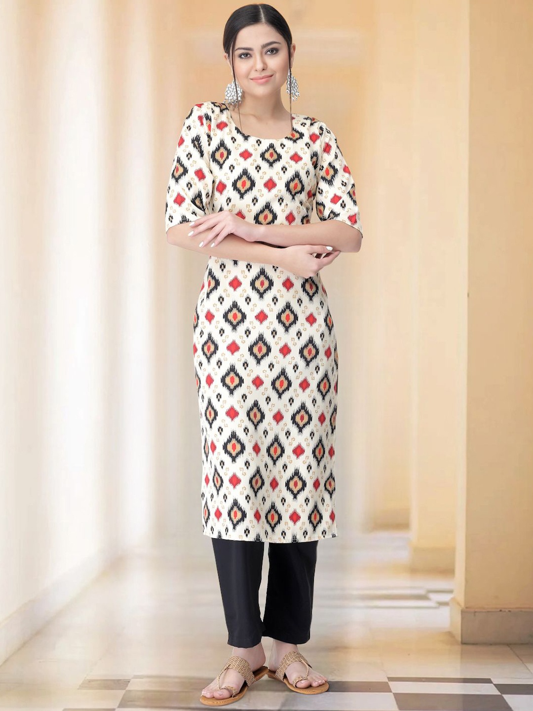 

Moda Rapido Geometric Printed Straight Kurta with Trousers, White