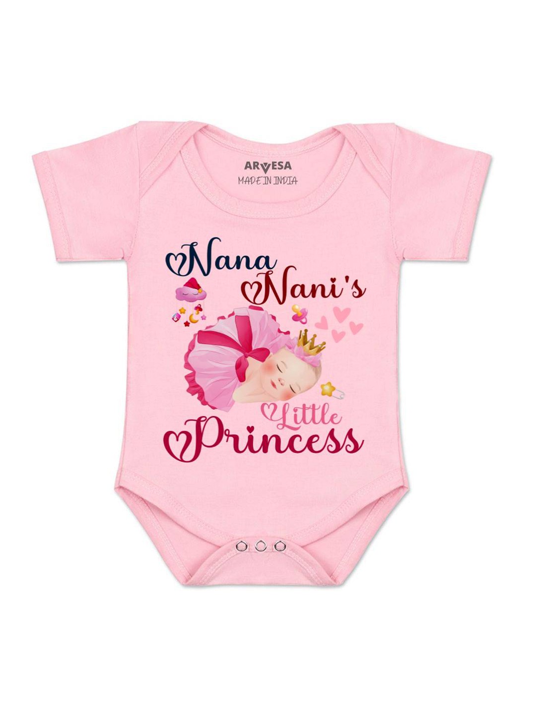 

Arvesa Kids Nana Nani Little Princess Printed Romper, Pink