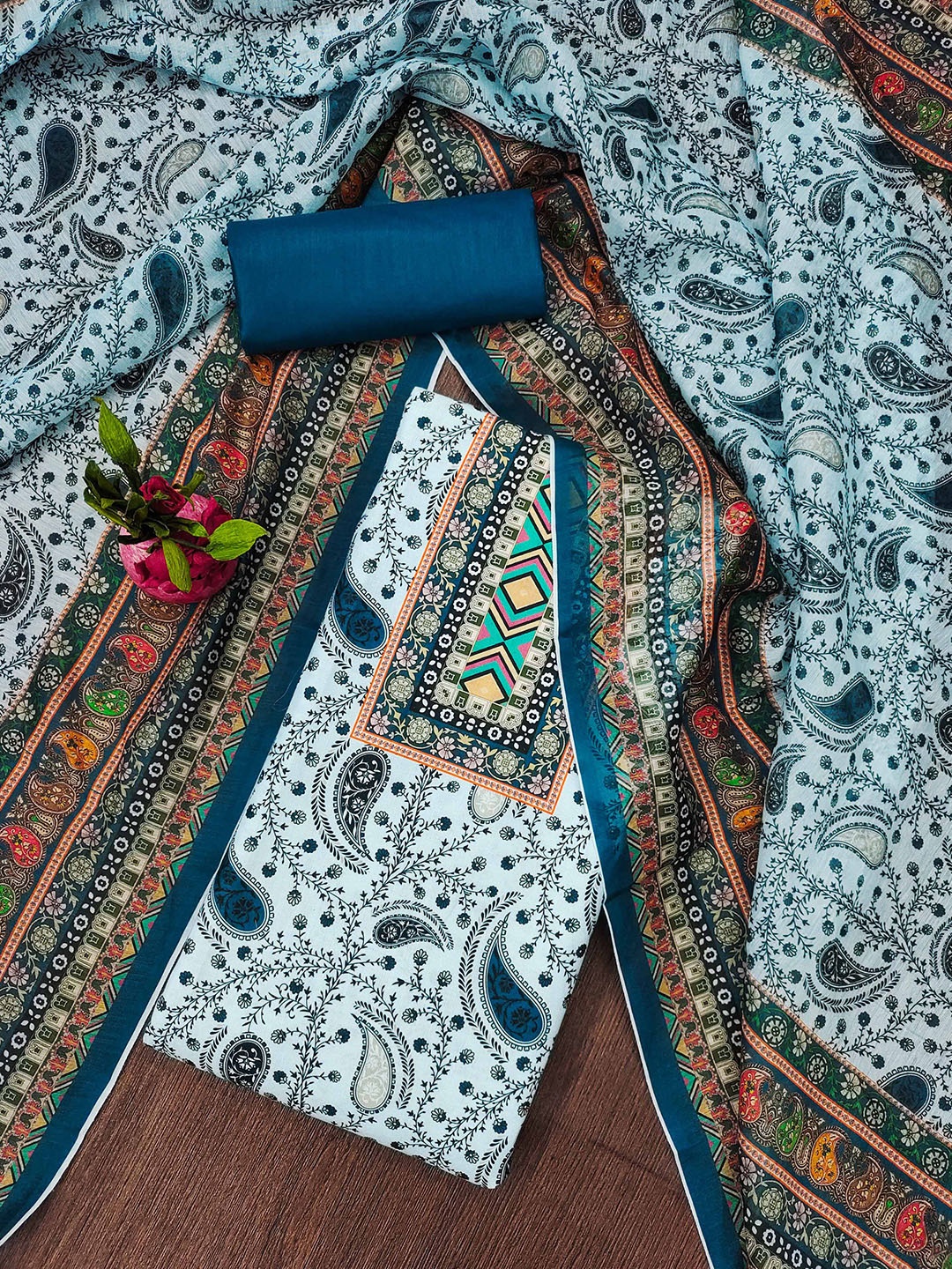 

SAINOOR Paisley Printed Unstitched Dress Material, Teal