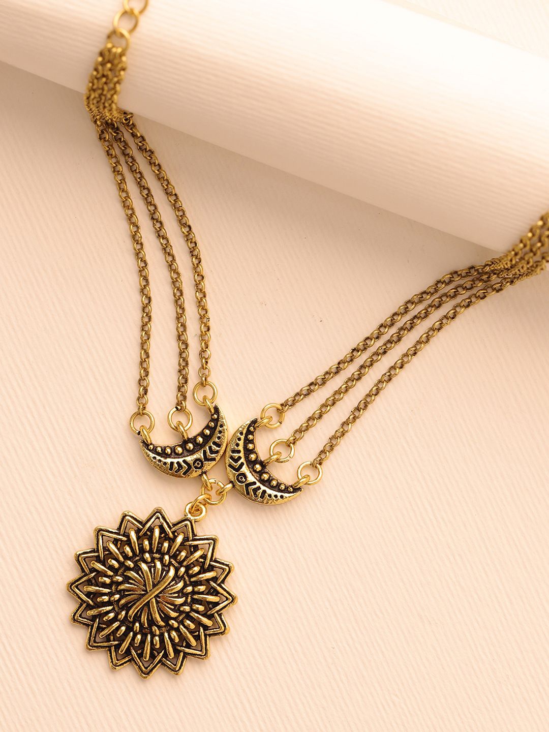 

Voylla Woven Wonder Enterwined Brass Gold-Plated Oxidised Necklace