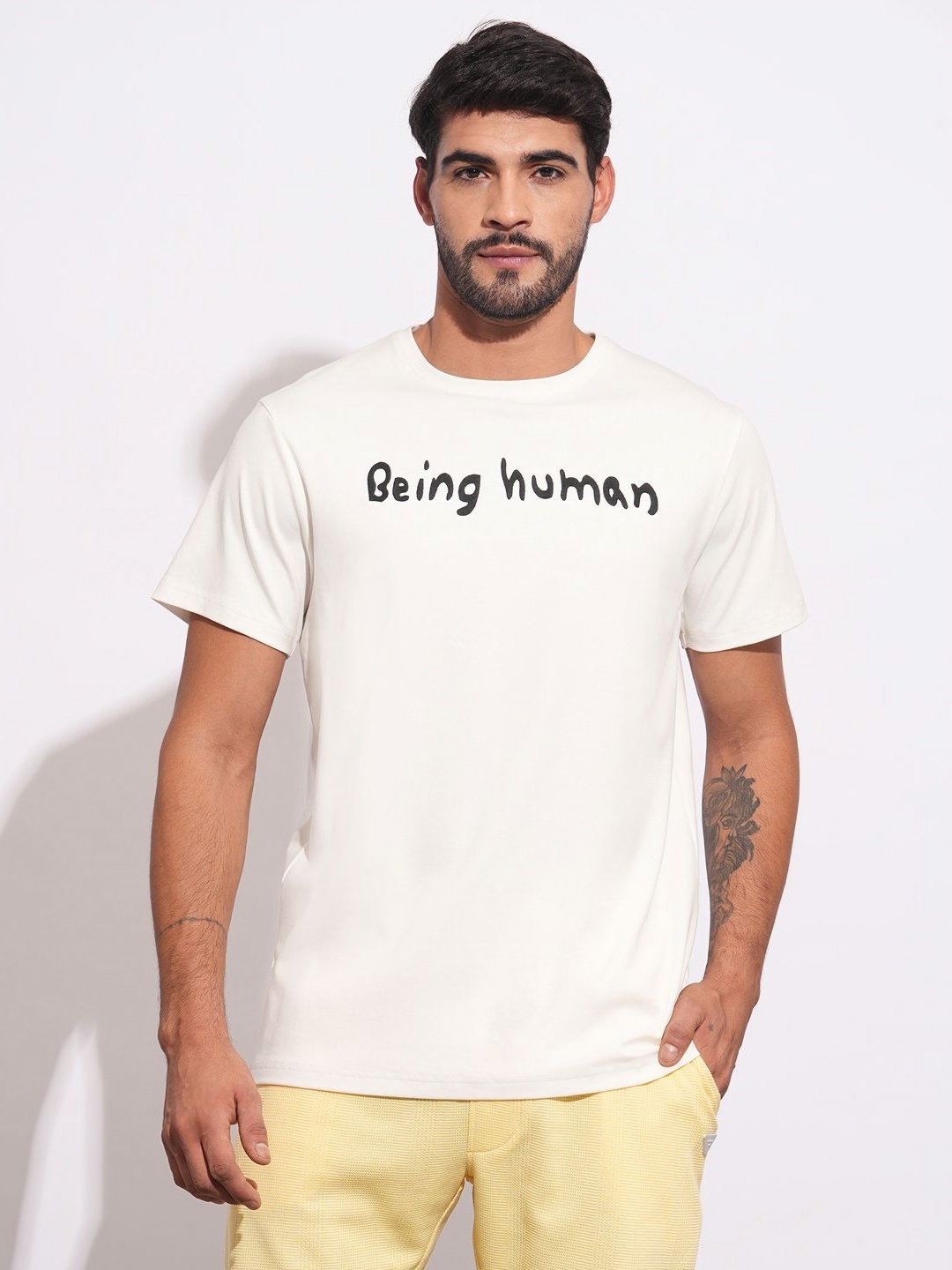 

Being Human Men Brand Logo Printed Slim Fit T-shirt, White
