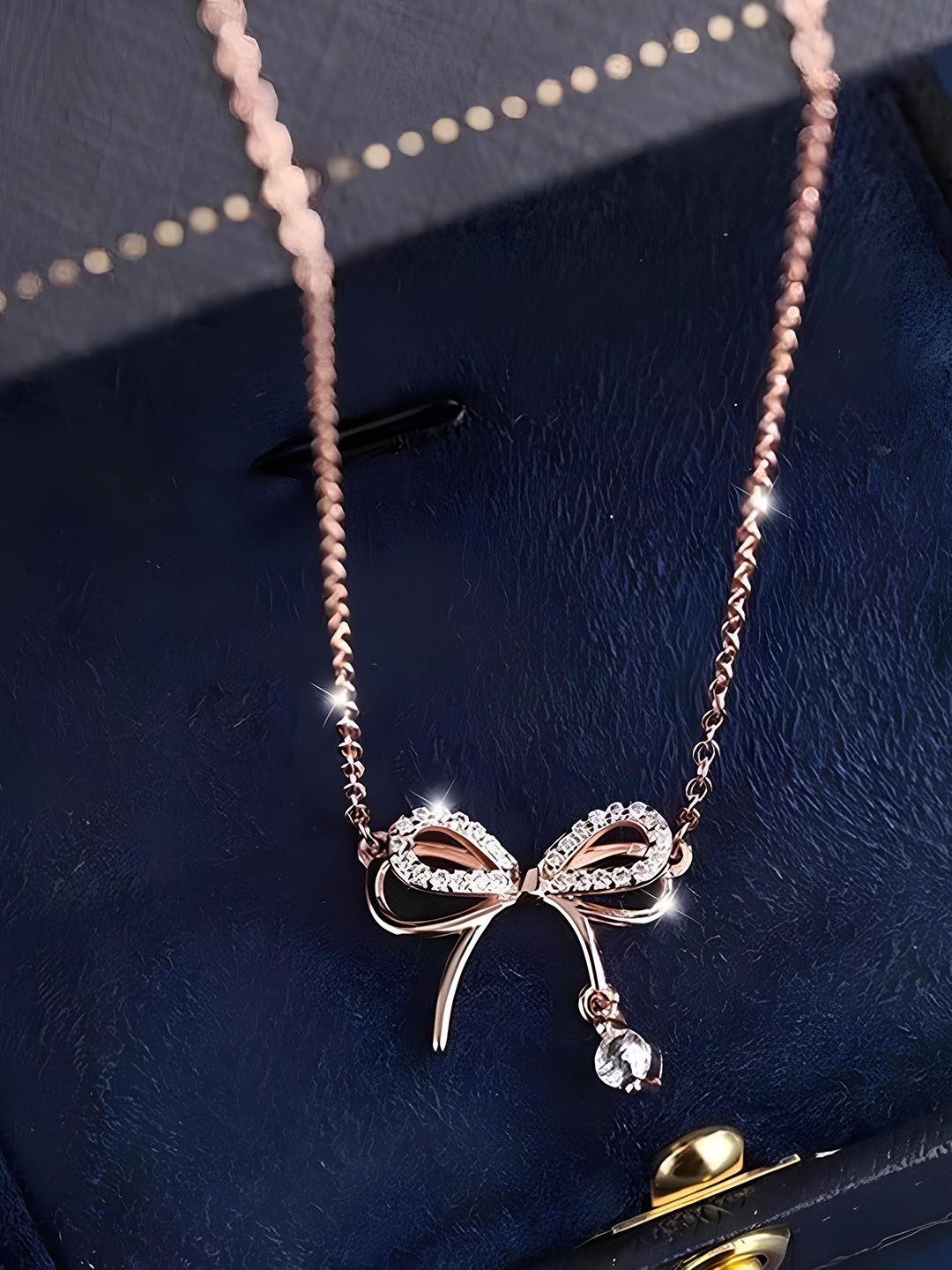 

KARISHMA KREATIONS Rose Gold-Plated Cubic Zirconia-Studded Bow Knot Pendant Necklace