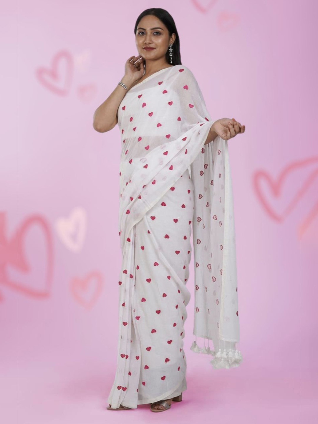 

Ruuprekha Floral Pure Cotton Khadi Saree, White