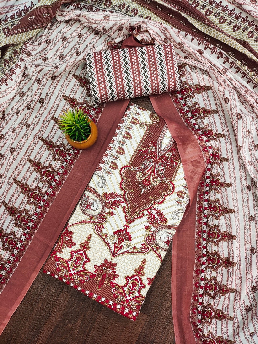 

Rangtulika Ethnics Motifs Printed Cotton Unstitched Dress Material, Peach