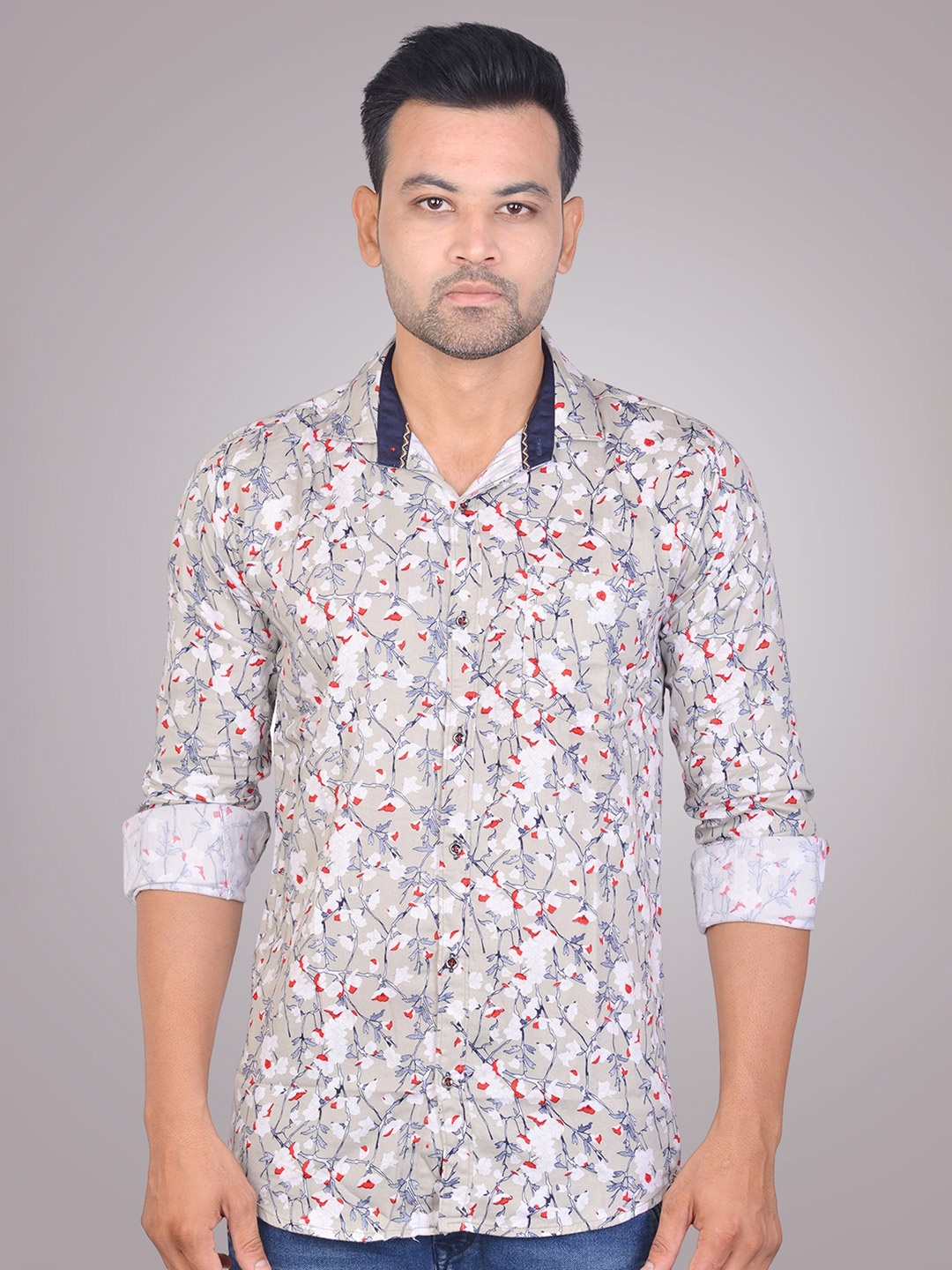 

LA MILANO Men Slim Fit Floral Opaque Printed Casual Shirt, Red