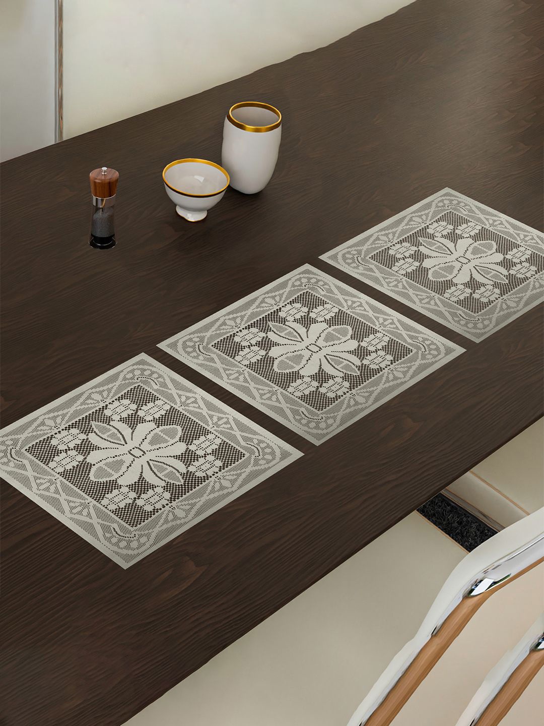 

Kuber Industries Cream-Coloured 2 Pieces Floral Cotton Square Net Table Placemats