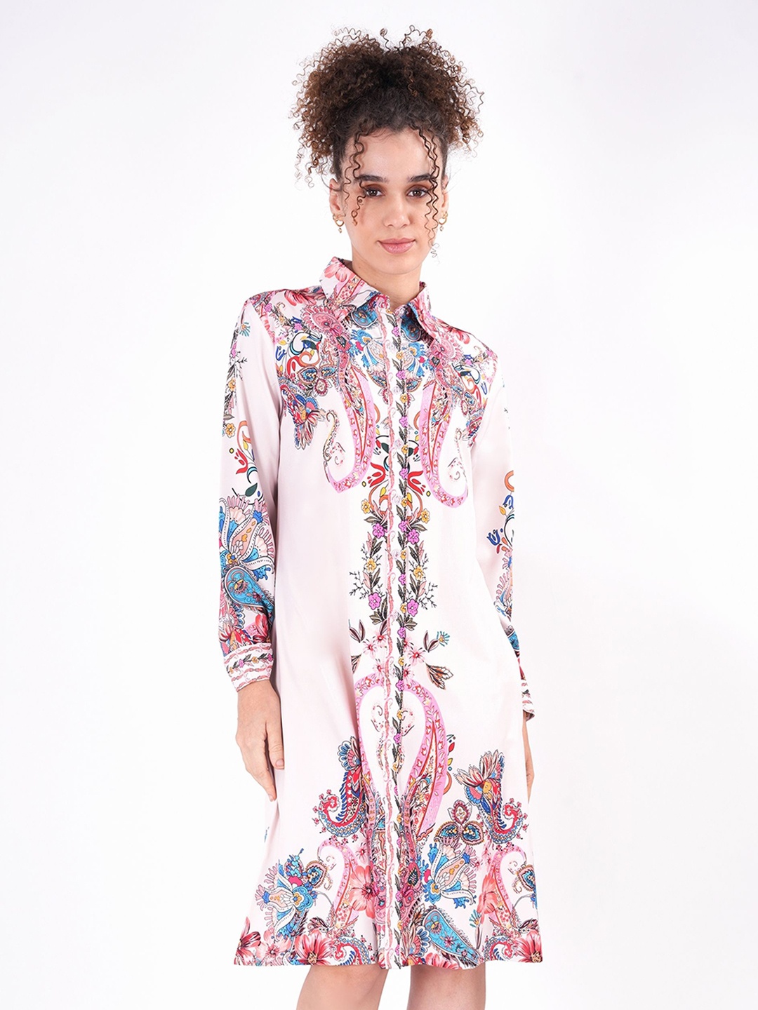 

clobug Floral Print Crepe Shirt Midi Dress, Multi