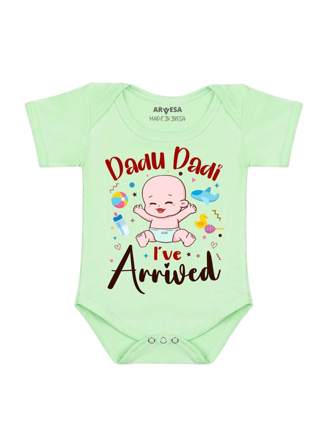 

Arvesa Kids Dada Dadi I Have Arrived Printed Romper, Green
