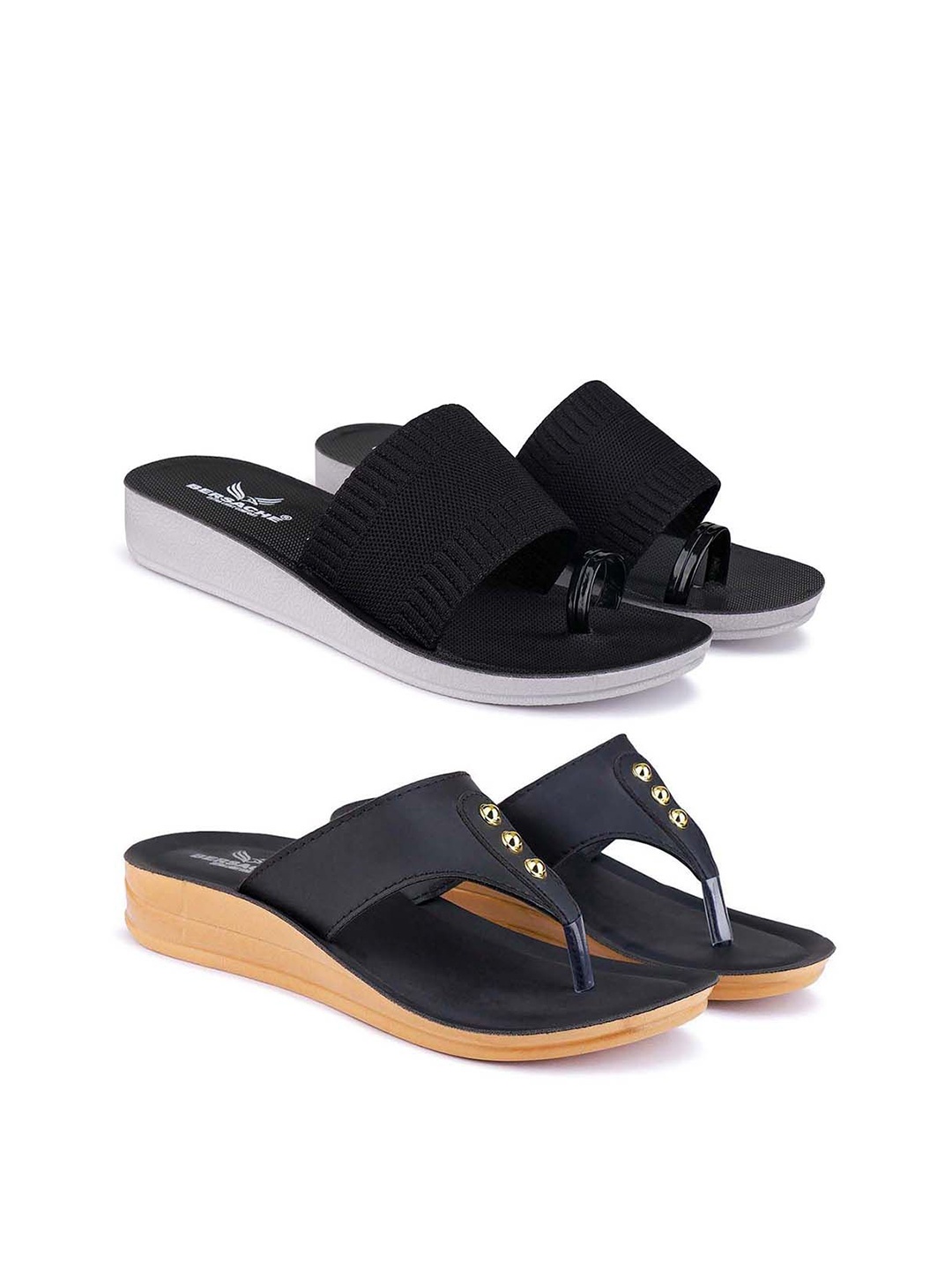 

BERSACHE Women Set Of 2 Ultra Soft Technology Open Toe Flats, Black
