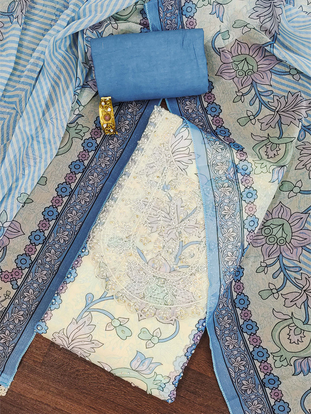 

SAINOOR Embellished Organza Semi-Stitched Dress Material, Teal