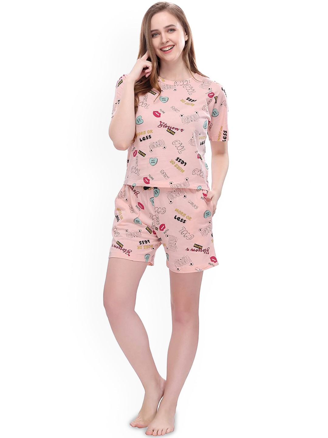 

Dreambe Women Printed Night suit, Pink