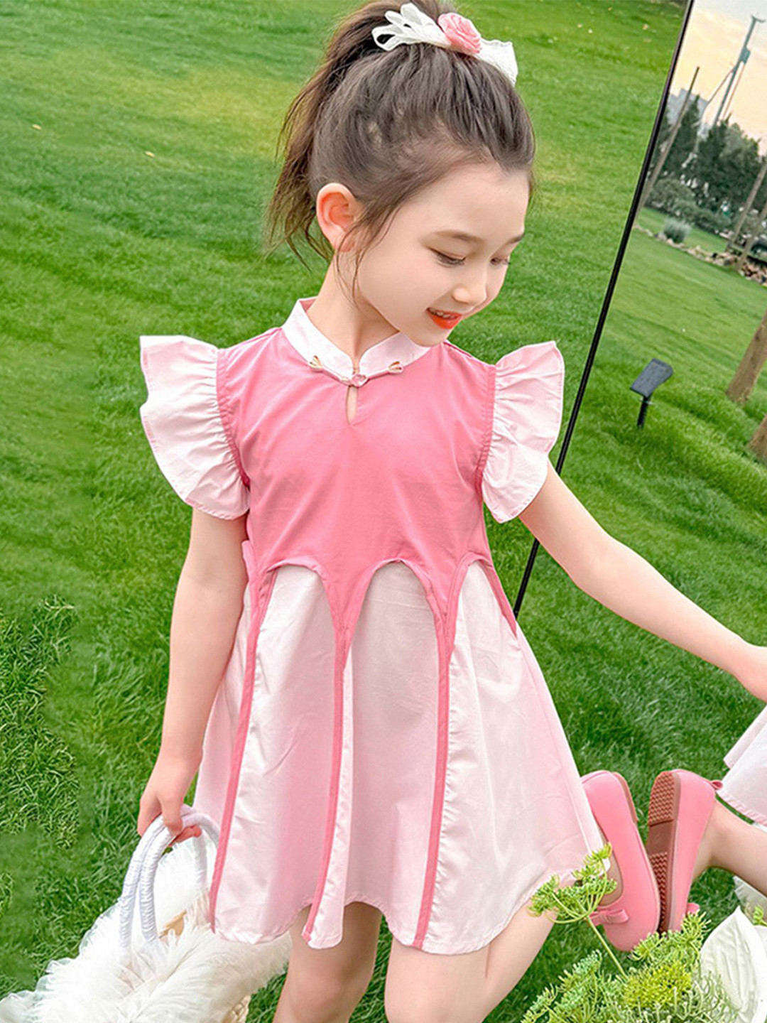 

LULU & SKY Flutter Sleeve A-Line Dress, Pink