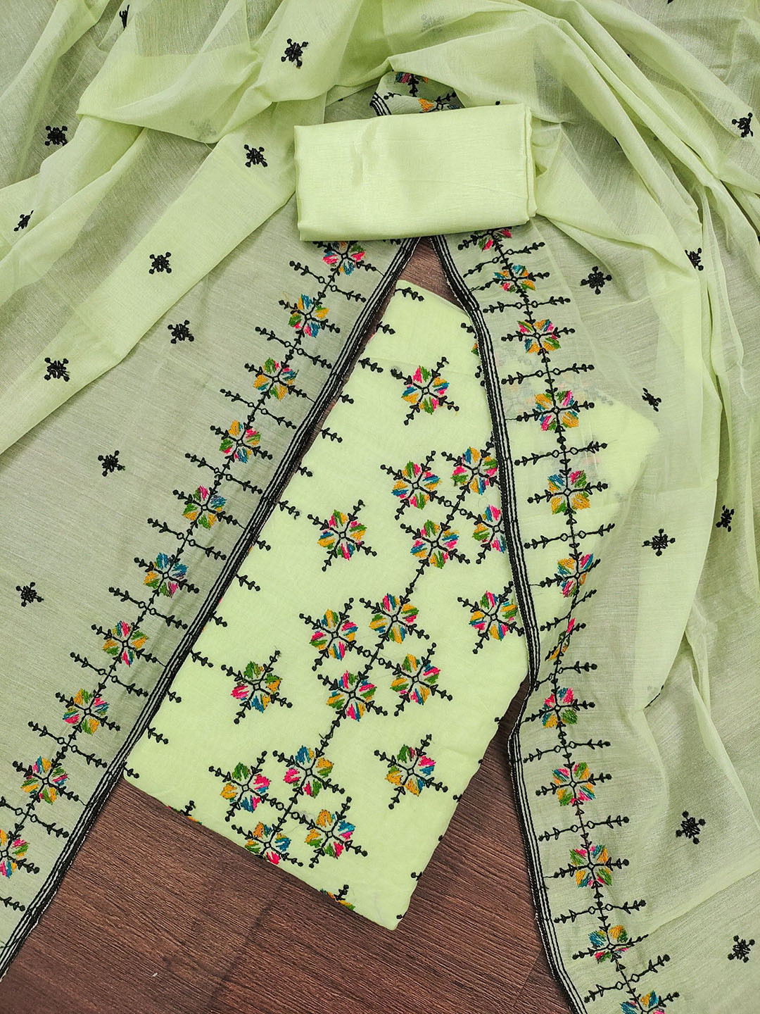 

Rangtulika Ethnics Embroidered Unstitched Dress Material, Green