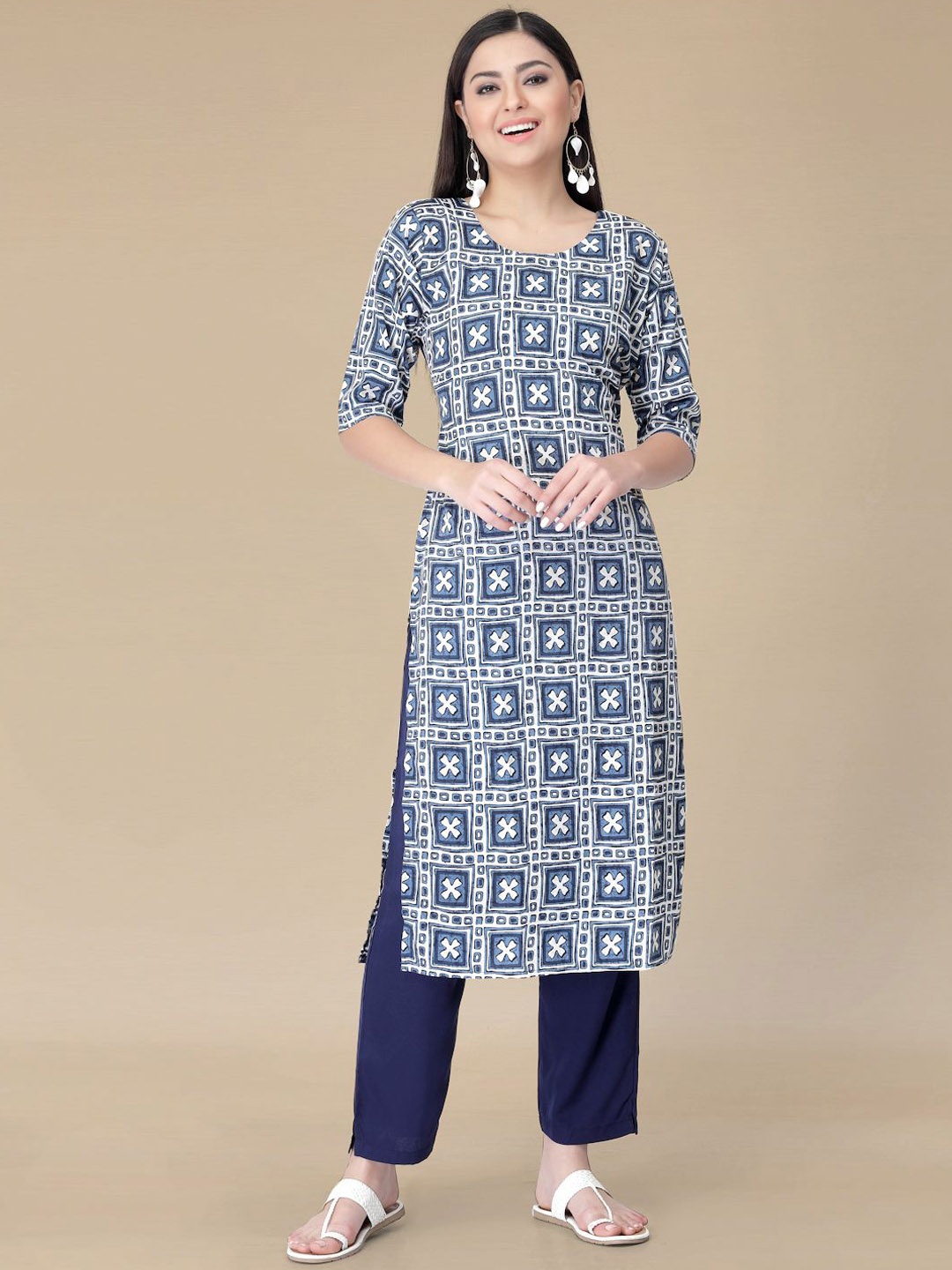 

Moda Rapido Ethnic Motifs Printed Straight Kurta with Trouser, Blue