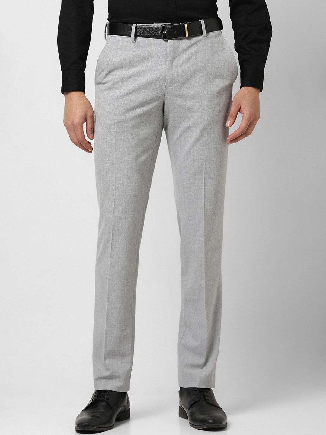 

Van Heusen Men Slim Fit Mid-Rise Flat-Front Formal Trousers, Grey
