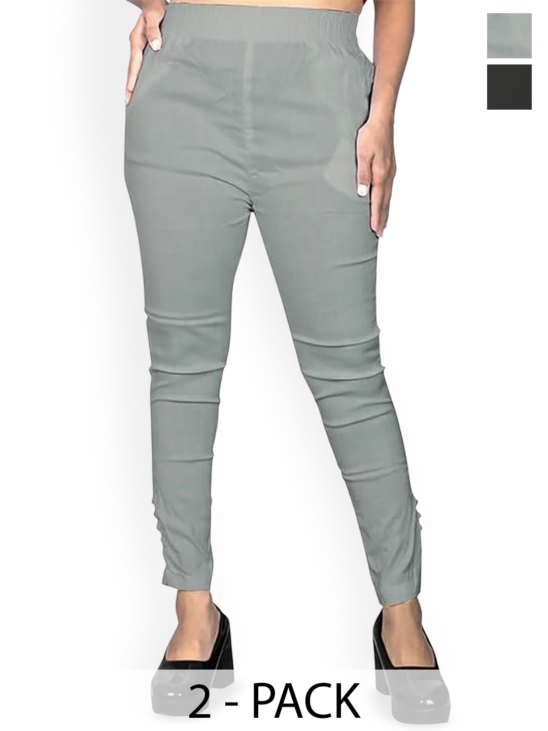 

Fessist Pack of 2 Women Slim Fit Cigarette Trousers, Grey