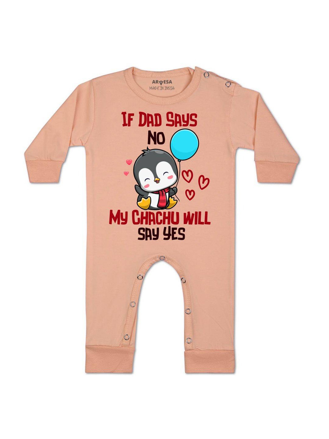 

Arvesa Kids If Dad Say No My Chachu Printed Baby Romper, Peach