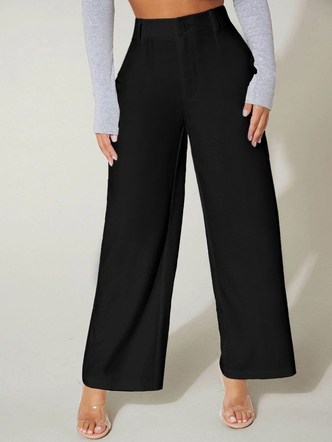 

KERI PERRY Women Relaxed Straight Leg Travel Features Pleated High-Rise Wide Leg Trousers, Black
