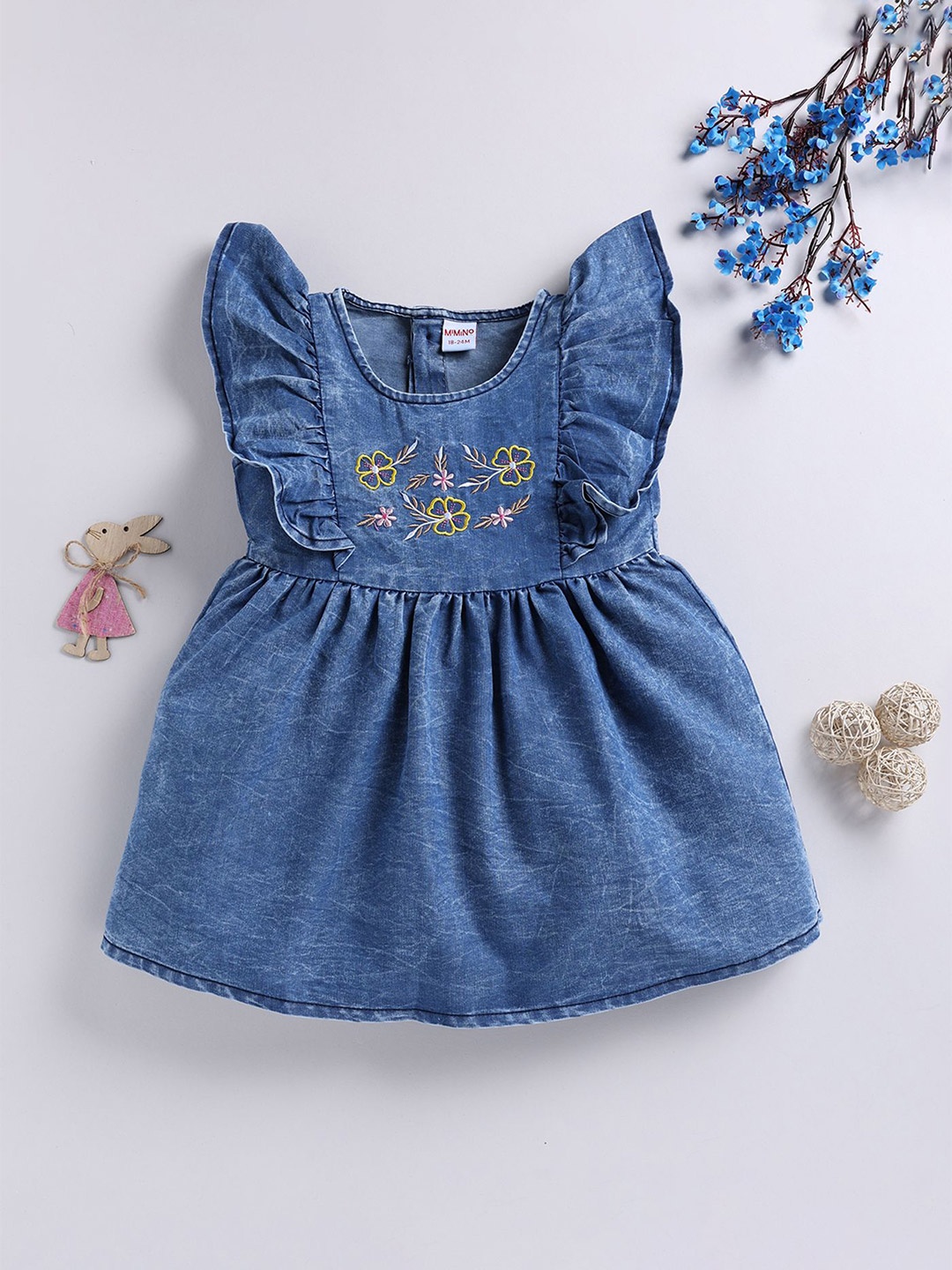 

MIMINO Flutter Sleeve Fit & Flare Dress, Blue