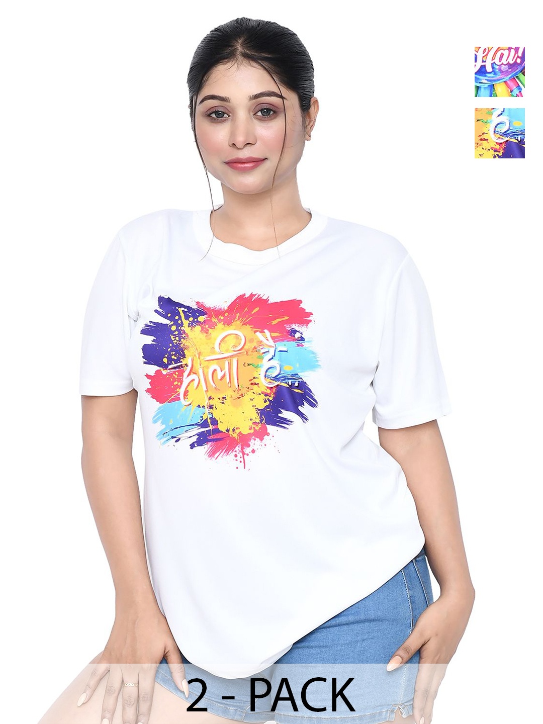 

RAPL Women 2 Printed Applique T-shirt, White