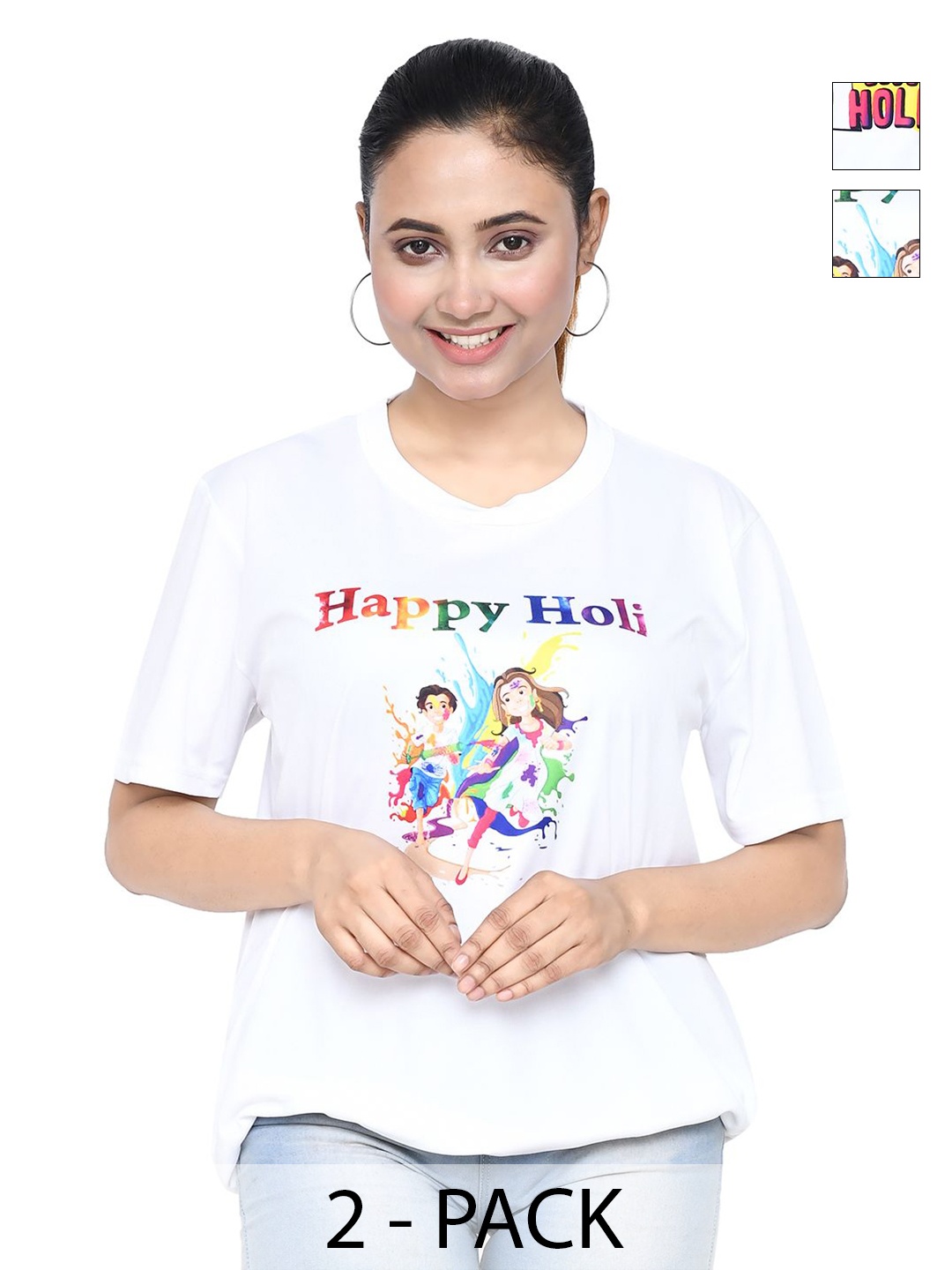 

RAPL Women 2 Printed Applique T-shirt, White