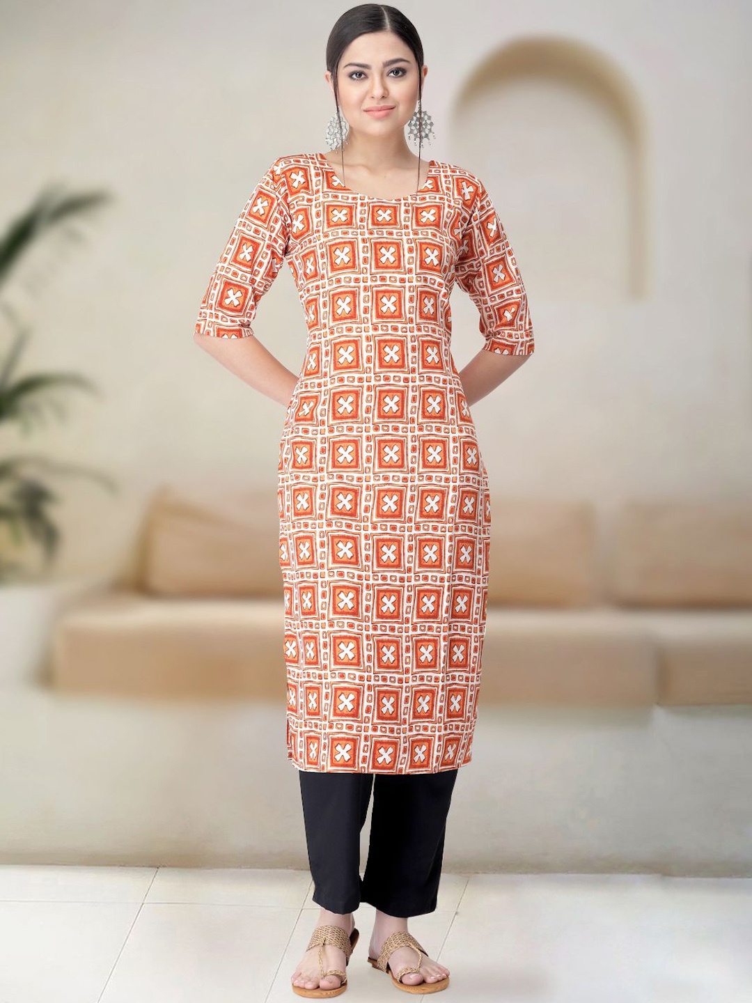 

Moda Rapido Printed Straight Kurta with Trouser, Orange