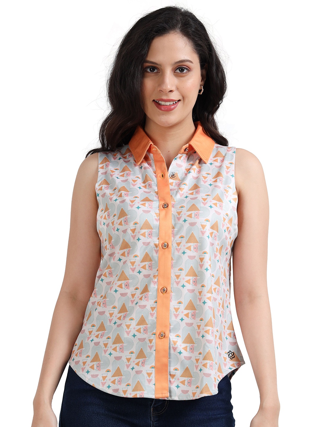 

ECOLINE Clothing Women Standard Opaque Printed Casual Shirt, Orange