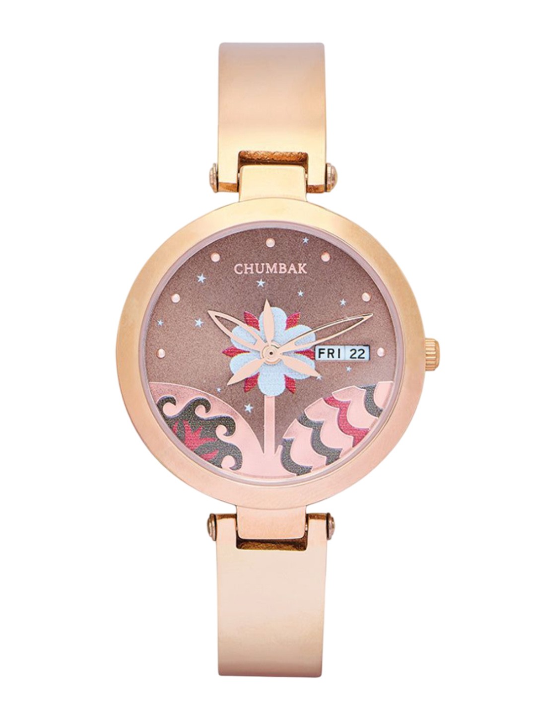 

Chumbak Women Bloom Metal Watch Rosegold with Brown Dial 8907605139154, Rose gold