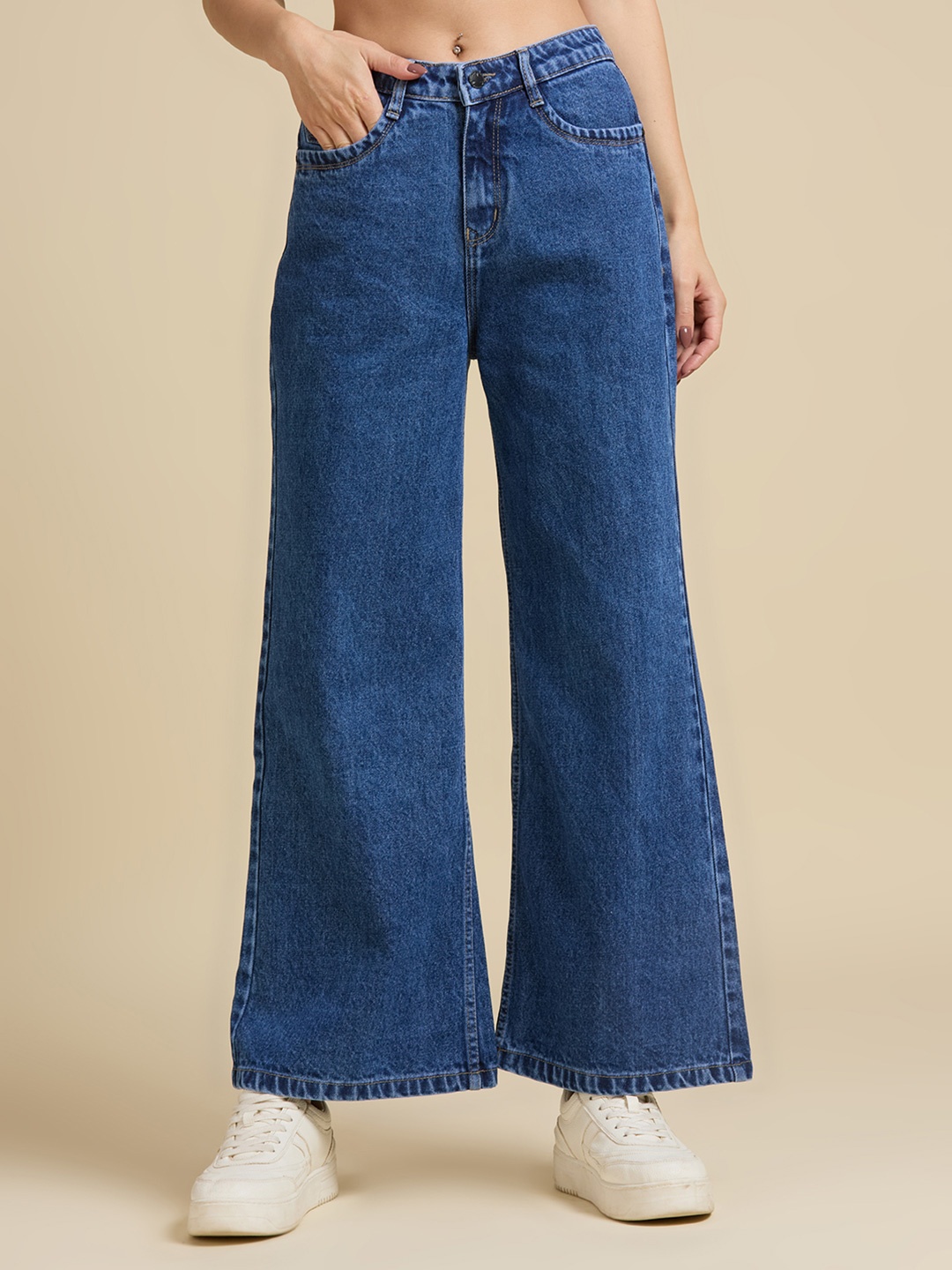 

Rea-Lize Women Wide Leg High-Rise Light Fade Jeans, Blue