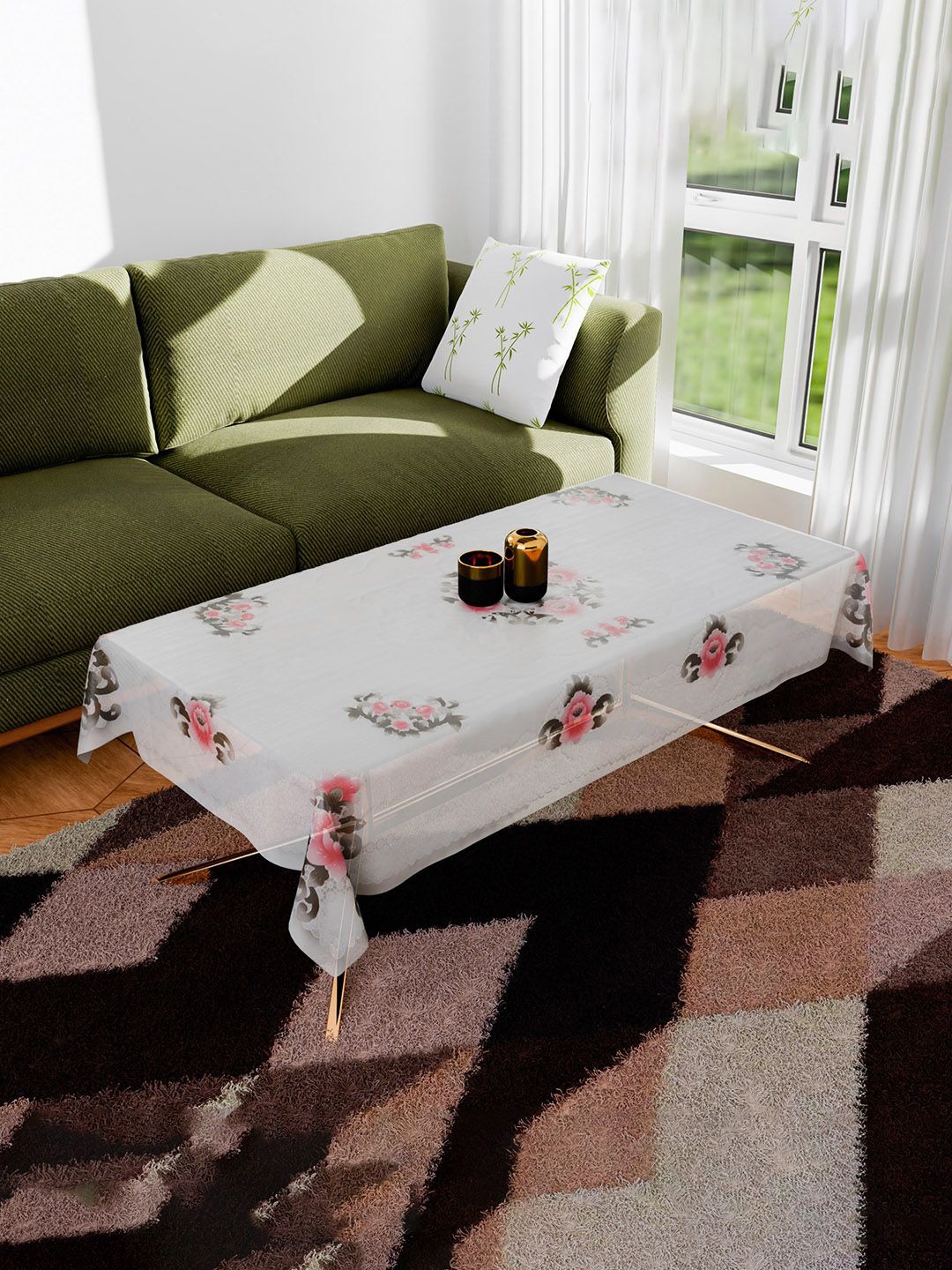 

Kuber Industries White & Black Floral Printed Anti-Skid 4-Seater Table Cover