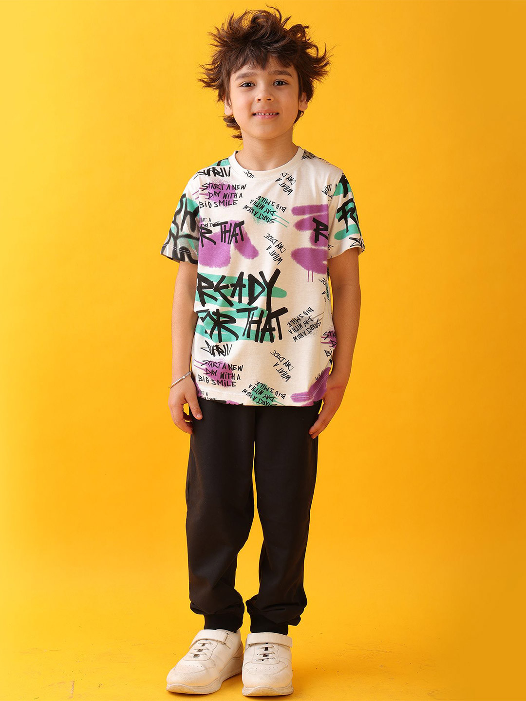 

Anthrilo Boys Printed Ready For That Fun Summer T-Shirt With Jogger Set, White