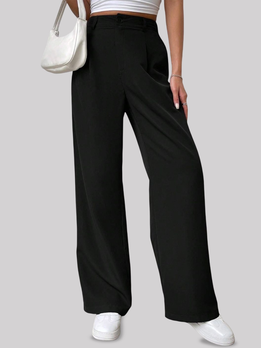 

FNOCKS Women Smart High-Rise Pleated Trousers, Black