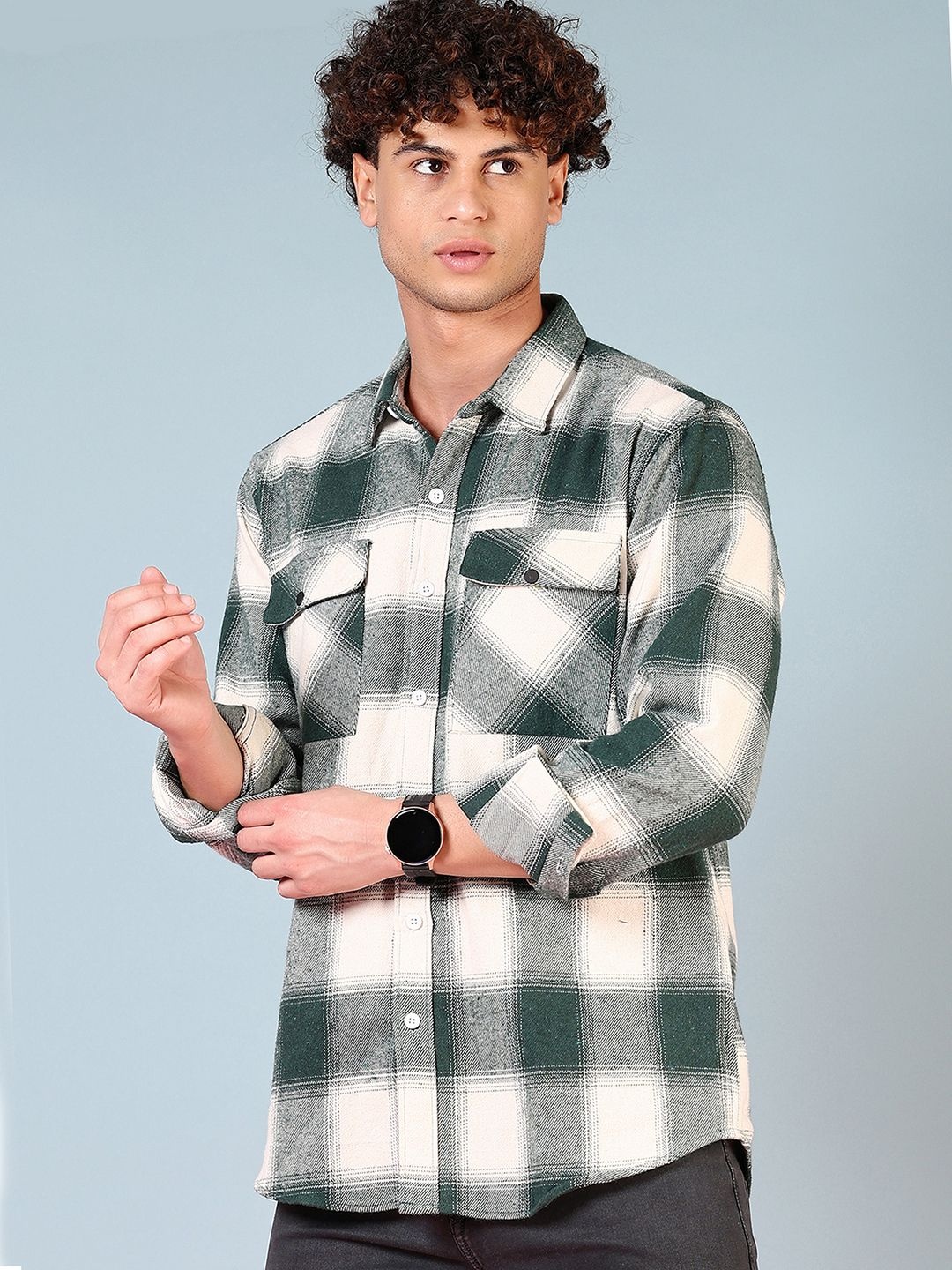 

V-Mart Men Opaque Checked Casual Shirt, Green
