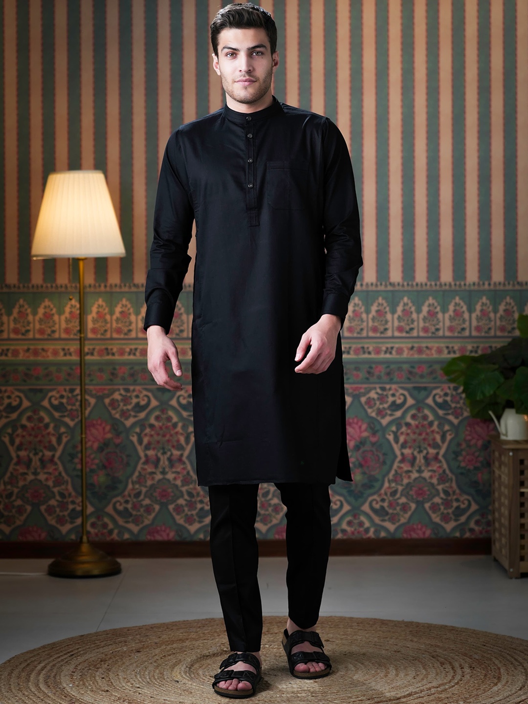 

MASHROO Men Regular Pure Cotton Kurta with Pyjamas, Black