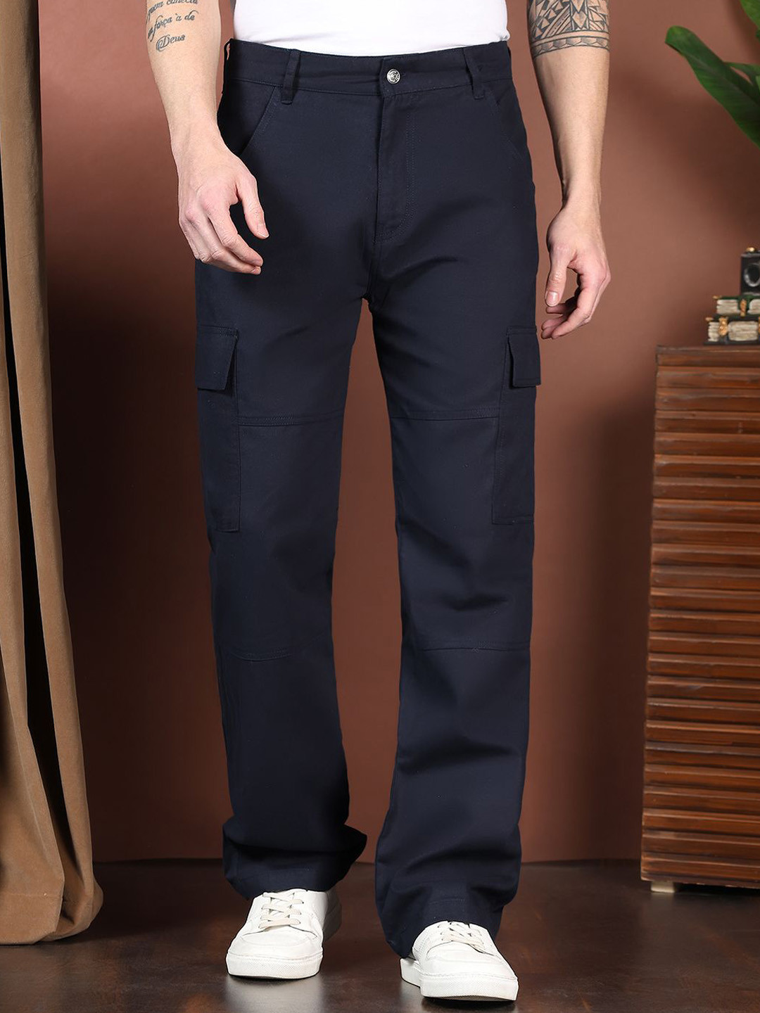 

Kotty Men Relaxed Easy Wash Cargos Trousers, Navy blue