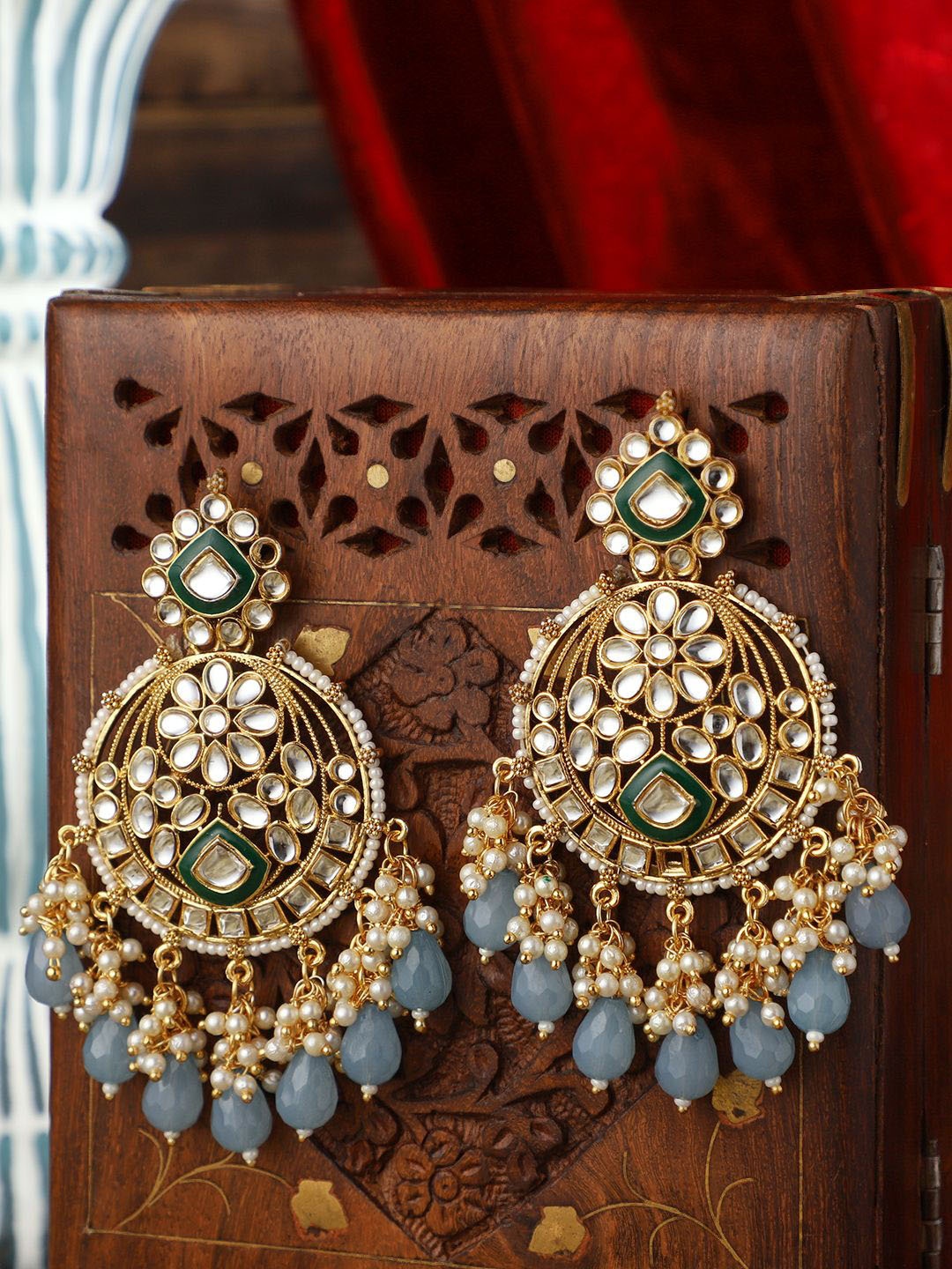 

VENI 18K Gold-Plated Kundan Studded Contemporary Drop Earrings