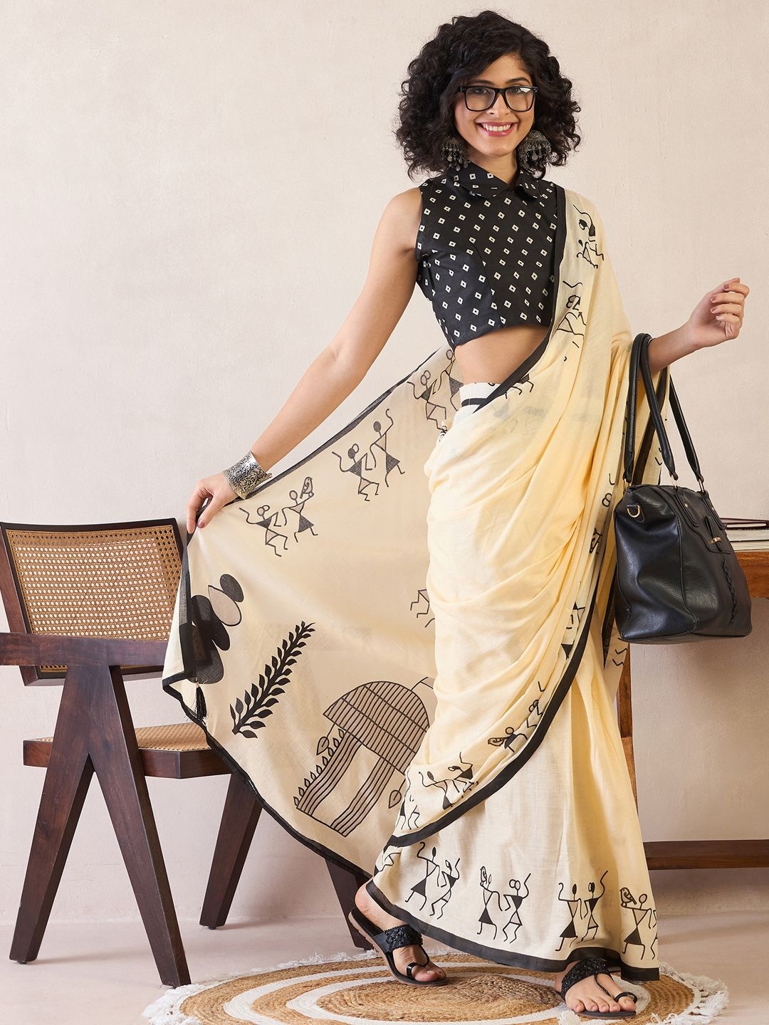 

Anouk Rustic Warli Ready to Wear Bagh Saree, Yellow