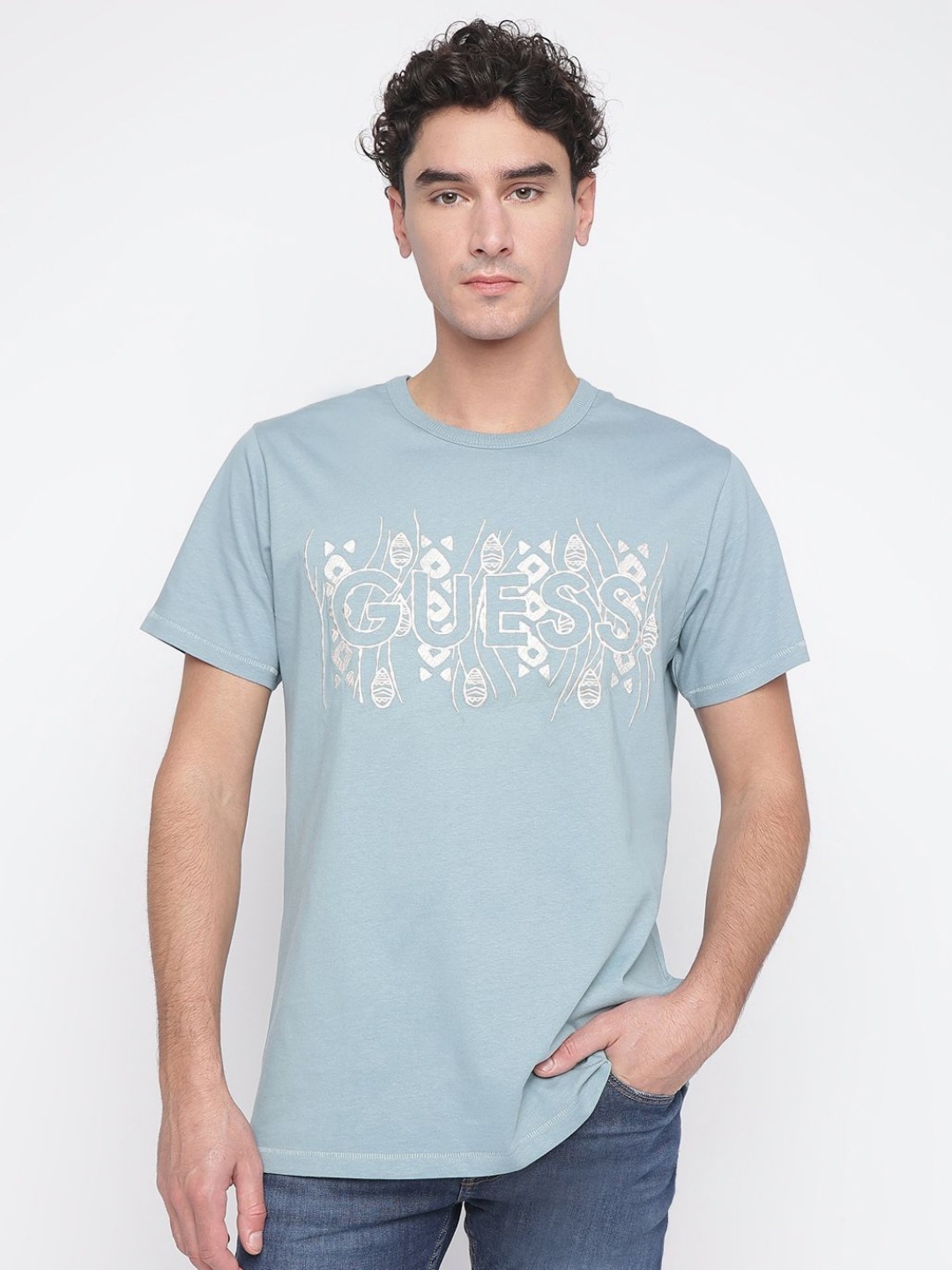 

GUESS Men Raw Edge T-shirt, Blue