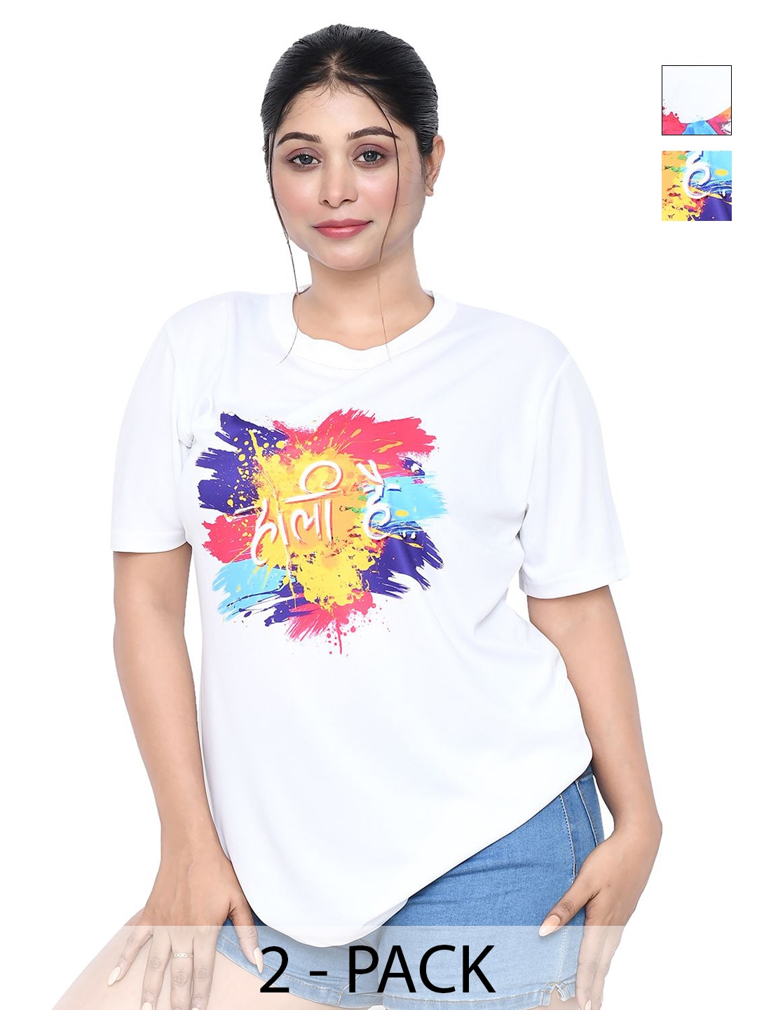 

RAPL Women 2 Printed Applique T-shirt, White