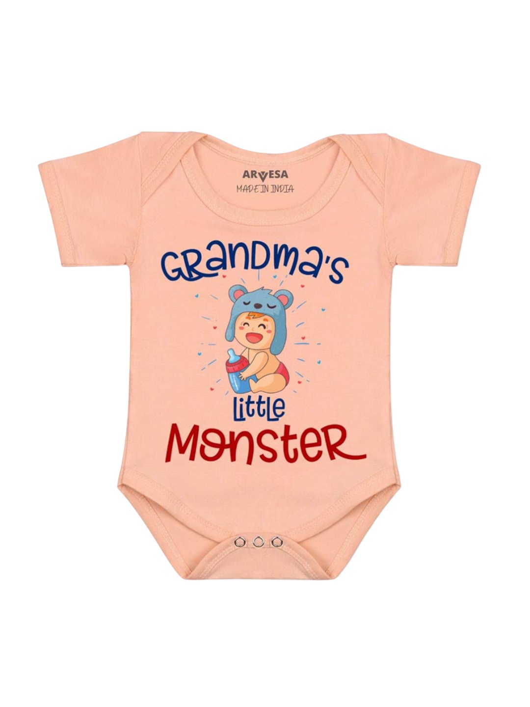 

Arvesa Kids Grandma Little Monster Printed Romper, Peach