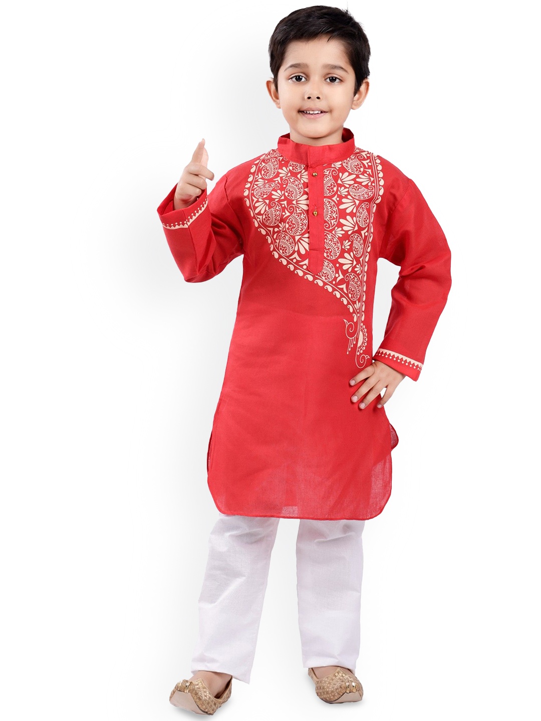 

BAESD Boys Paisley Printed Mandarin Collar Straight Kurta With Trouser, Red
