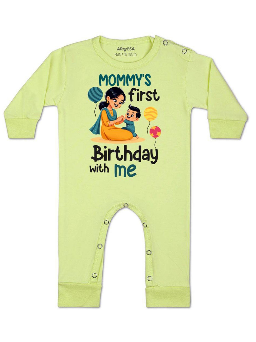 

Arvesa Kids Mommy First Birthday With Me Printed Baby Romper, Yellow