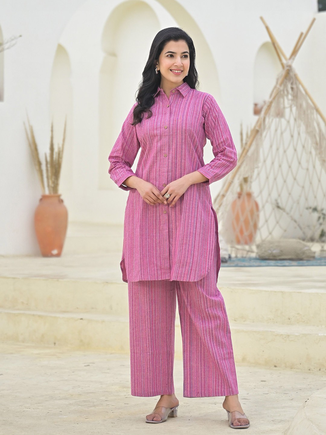 

The Hope Striped Pure Cotton Kurta With Trousers, Pink