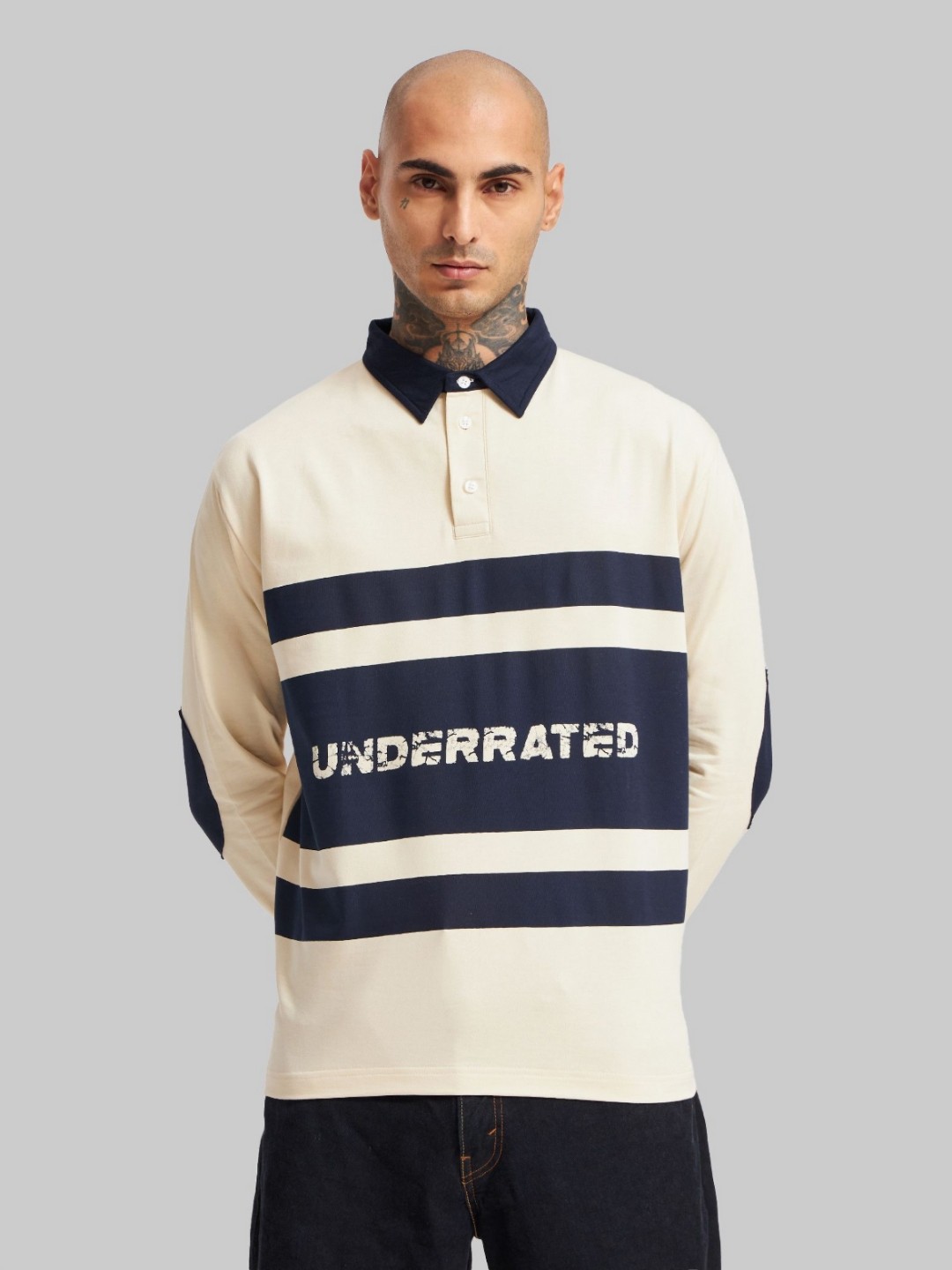 

Underrated Club Men Colourblocked Polo Collar Applique T-shirt, White