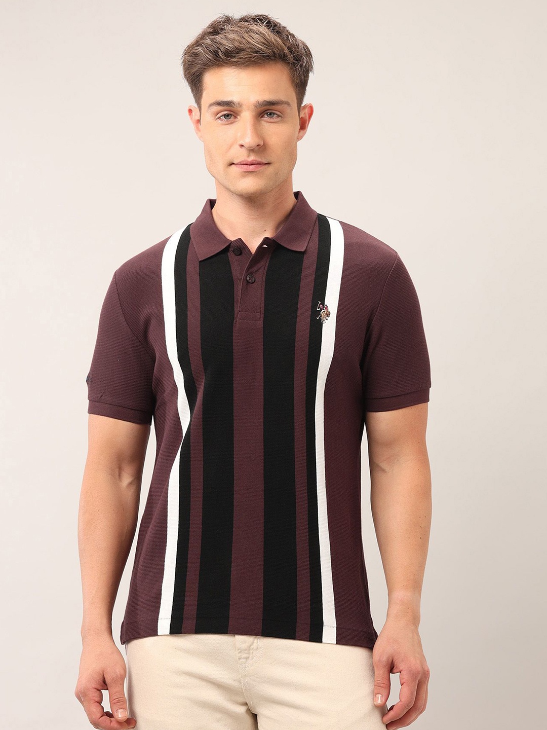 

U.S. Polo Assn. Denim Co. Men Brand Logo Striped Polo Collar Pockets Slim Fit T-shirt, Red