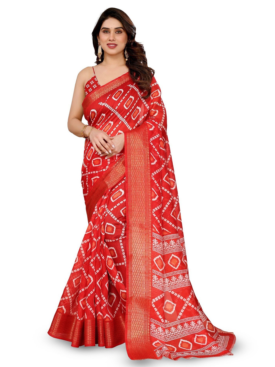 

Moda Rapido Bandhani Zari Saree, Red