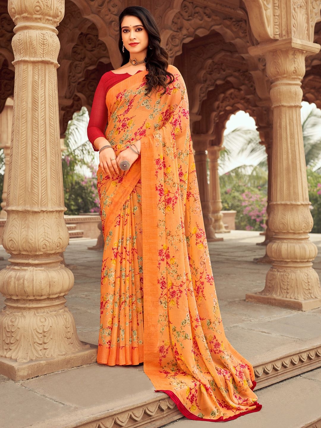 

Mitera Poly Chiffon Bagh Saree, Orange