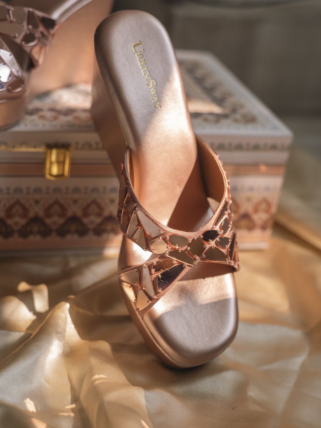 

UrbanSway Women Embellished Wedge Sandals, Rose gold