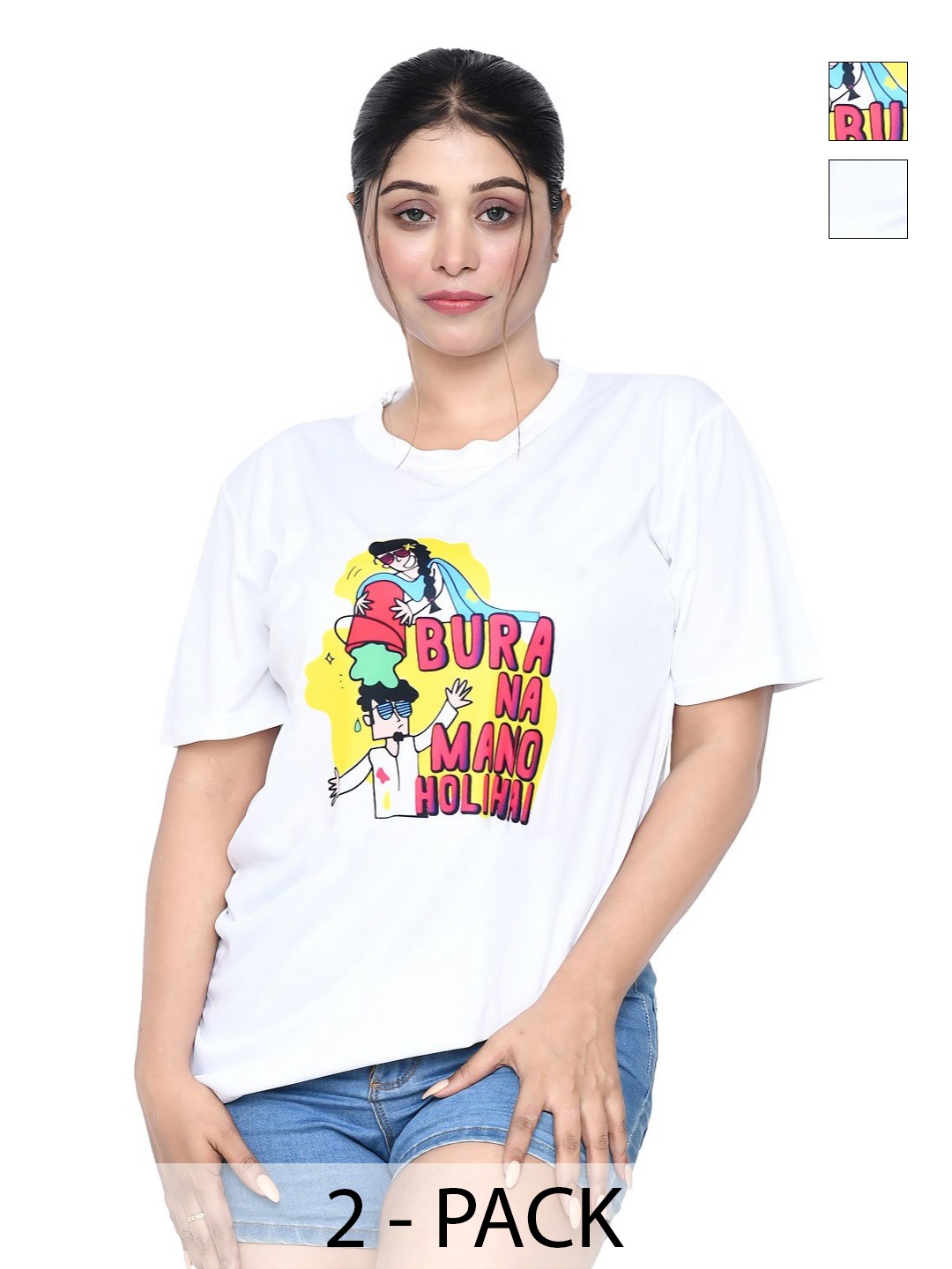 

RAPL Women 2 Printed Applique T-shirt, White
