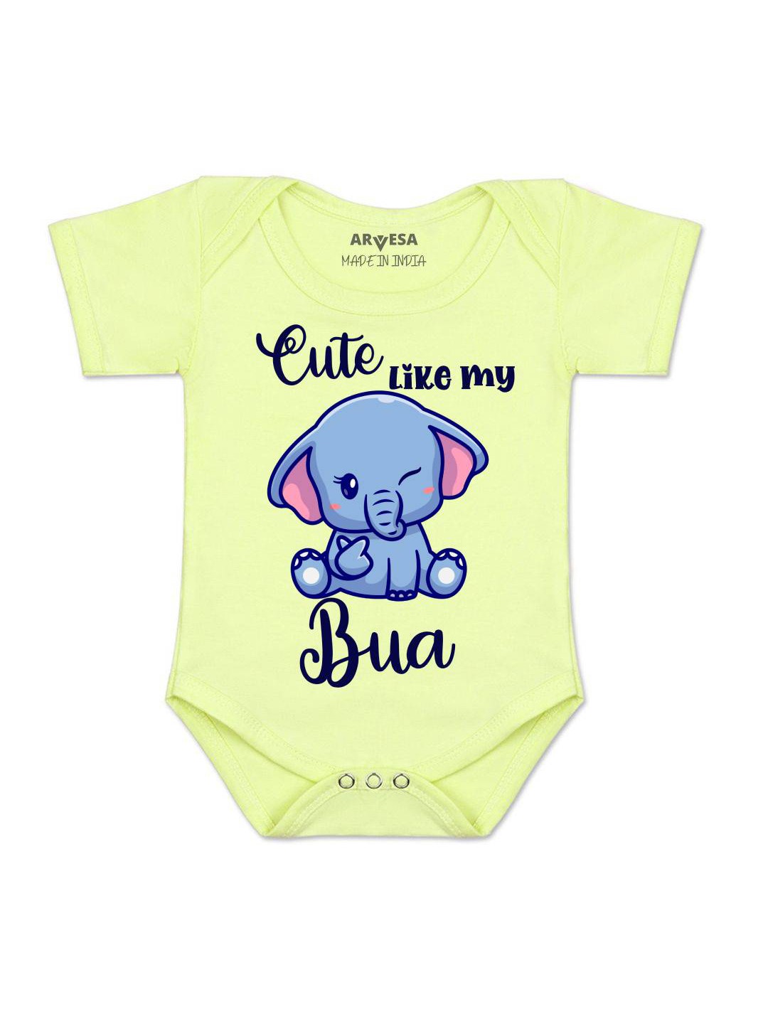 

Arvesa Kids Cute Like My Bua Printed Romper, Lime green